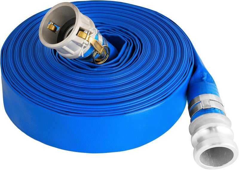 Picatu 1.5" x 50 ft Backwash Hose for Swimming Pools, Heavy Duty PVC Water Lay Flat Discharge Hose,Durable Pool Drain Hose with Aluminum Camlock C and E Fittings for Pump And Filters - Image 1